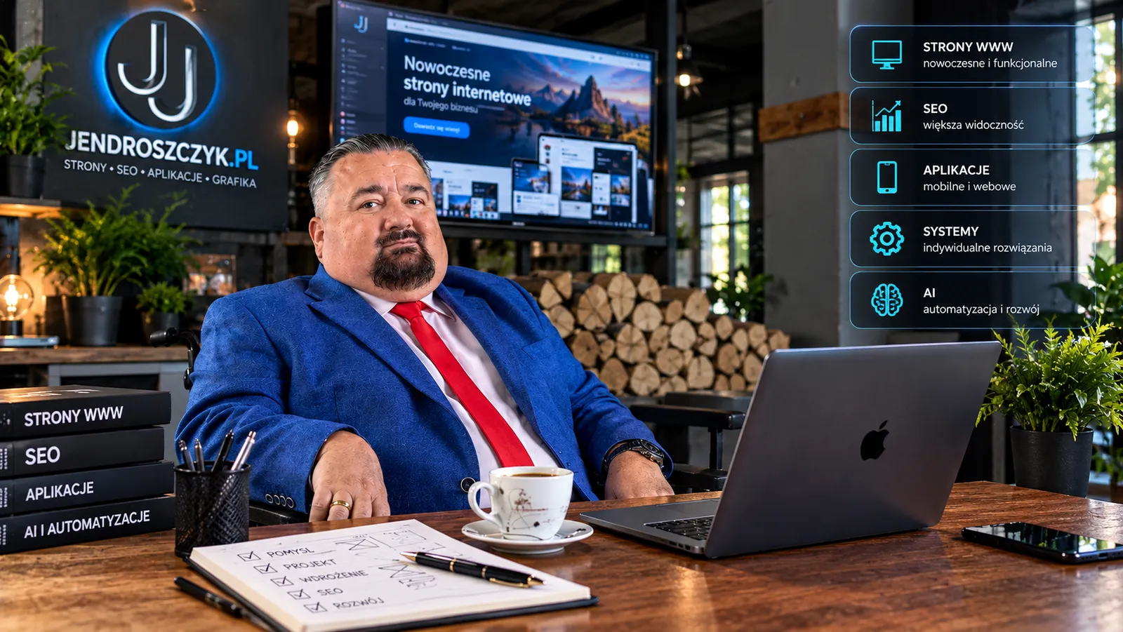 Jacek Jendroszczyk podczas pracy nad stronami internetowymi, SEO, aplikacjami i automatyzacjami
