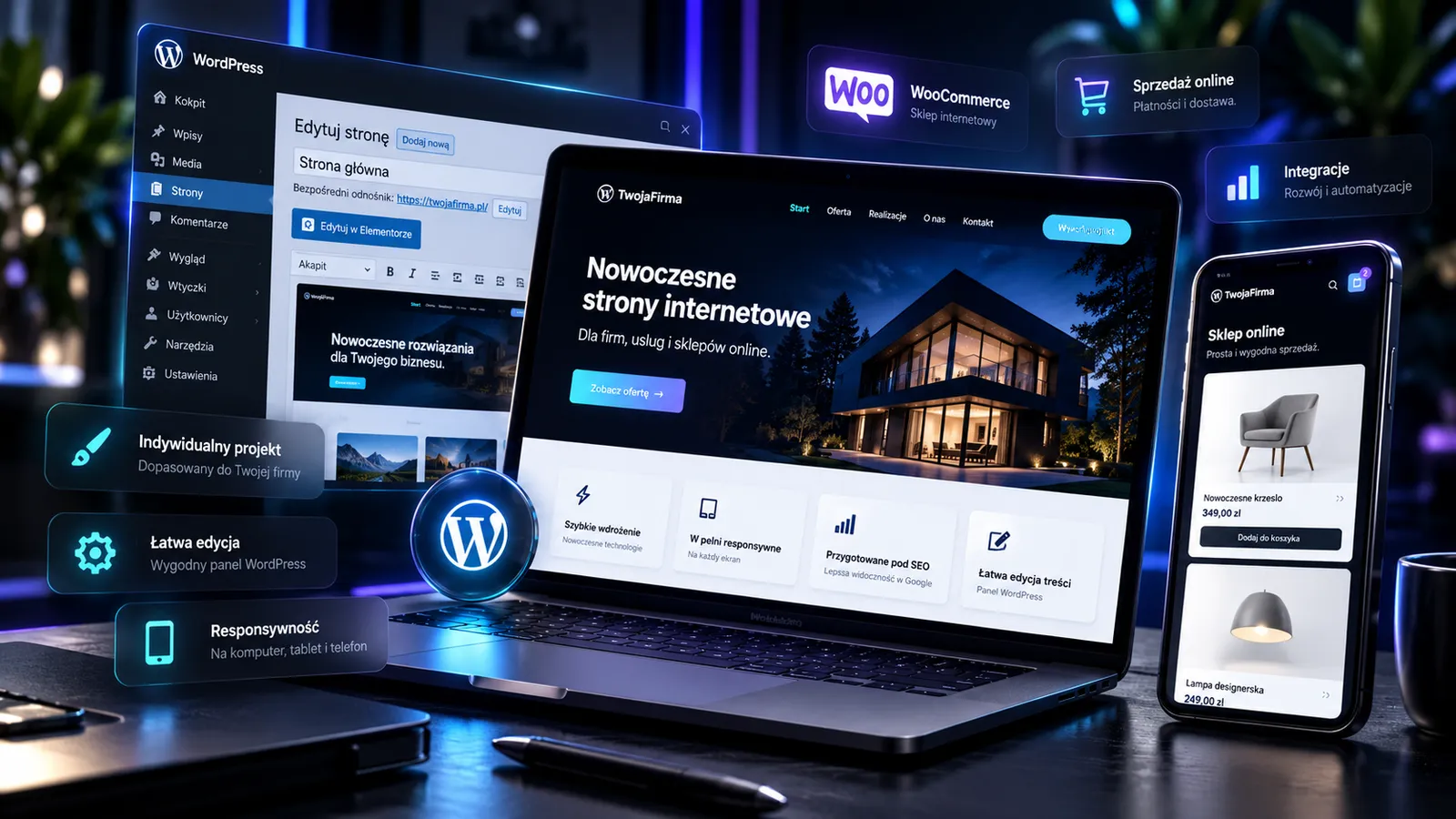 WordPress i WooCommerce — panel edycji strony internetowej, sklep online i responsywny projekt Jendroszczyk.pl