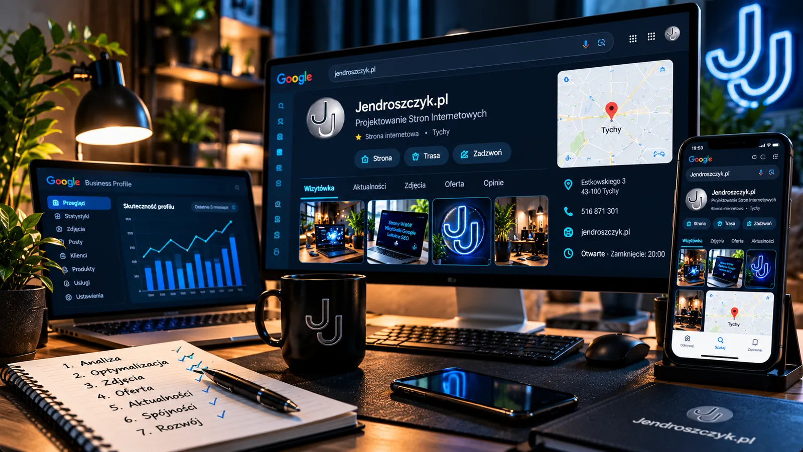 Wizualizacja procesu współpracy przy prowadzeniu i optymalizacji Wizytówki Google Jendroszczyk.pl
